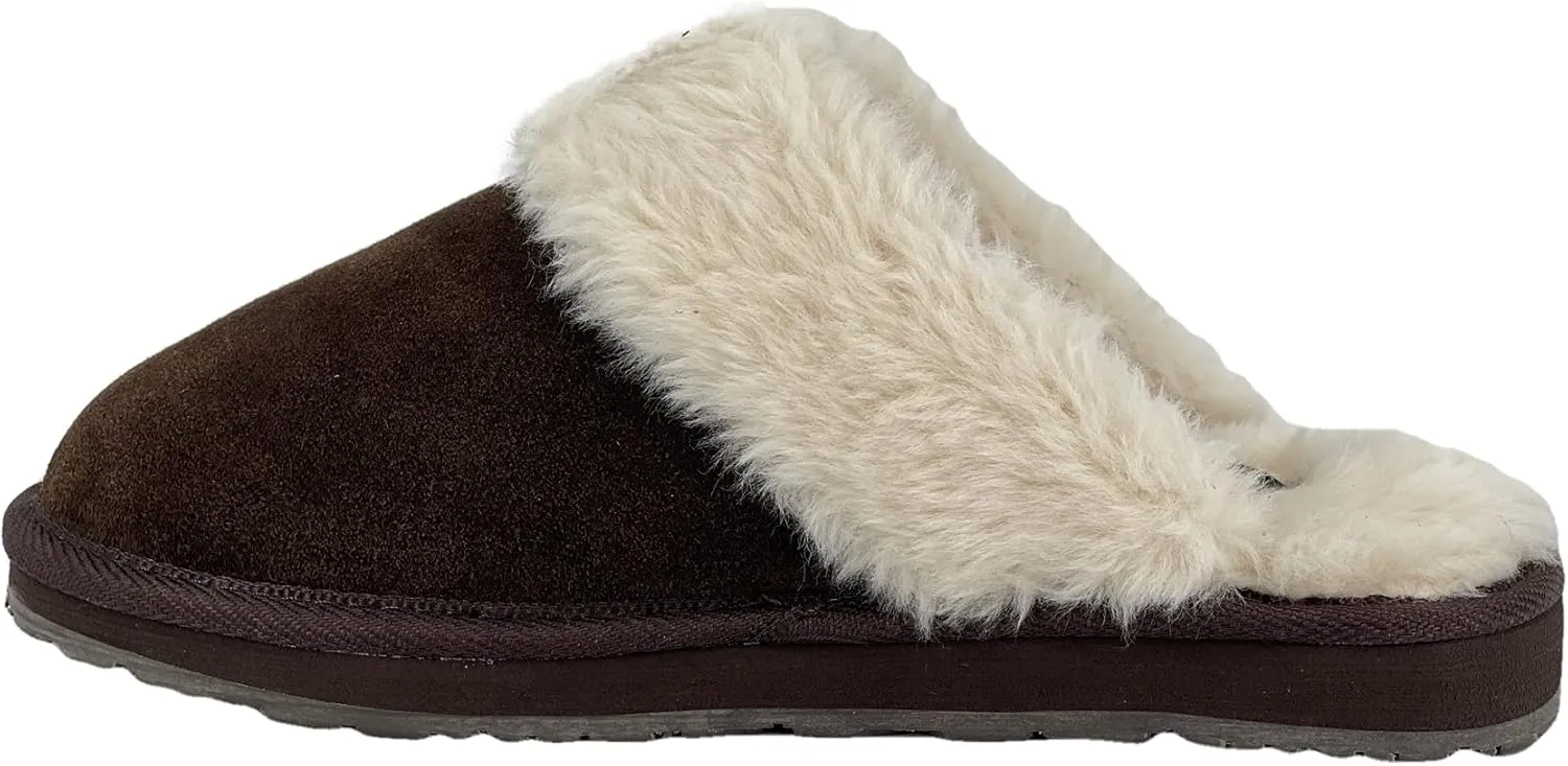 Clarks Womens Open Back Suede Leather Comfort Clog Slipper JMS0583C - Plush Faux Fur Trim - Indoor Outdoor House Slippers For Women