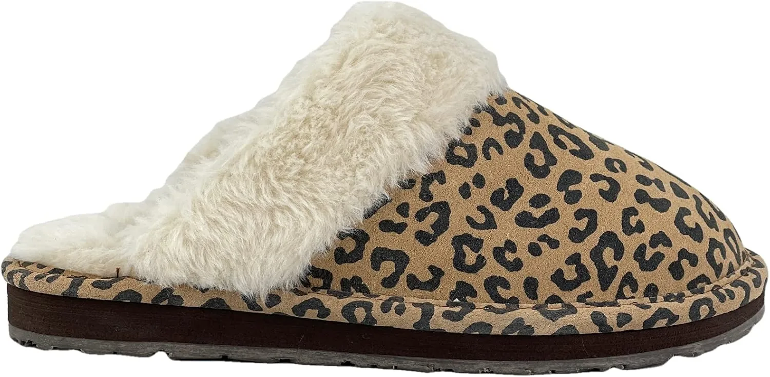 Clarks Womens Open Back Suede Leather Comfort Clog Slipper JMS0583C - Plush Faux Fur Trim - Indoor Outdoor House Slippers For Women