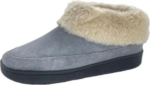 Clarks Womens Slipper Suede Ankle Bootie JMH1883 -Plush Faux Fur Collar and Lining - Indoor Outdoor House Slippers For Women (10 M US, Pewter)