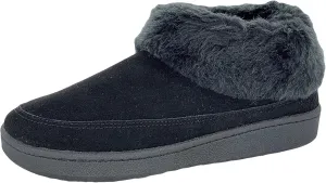 Clarks Womens Slipper Suede Ankle Bootie JMH1883 -Plush Faux Fur Collar and Lining - Indoor Outdoor House Slippers For Women (8 M US, Black Suede)