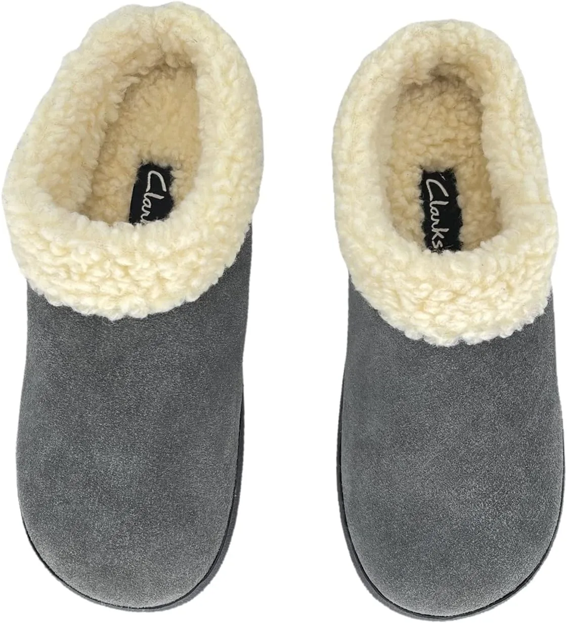 Clarks Womens Slipper Suede Leather With Faux Sherpa Collar JMH1894 - Plush Memory Foam Footbed - Indoor Outdoor House Slippers For Women