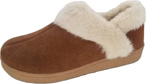 Clarks Womens Suede Leather Ankle Bootie Slipper JMH2034 - Plush Faux Fur Lined - Indoor Outdoor House Slippers For Women