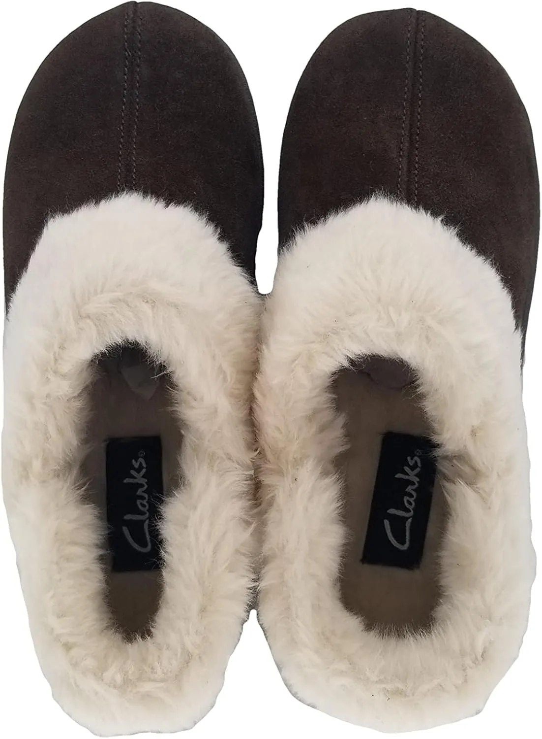 Clarks Womens Suede Leather Ankle Bootie Slipper JMH2034 - Plush Faux Fur Lined - Indoor Outdoor House Slippers For Women