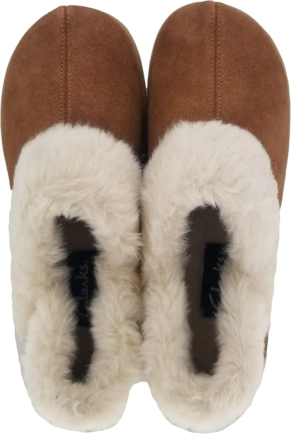 Clarks Womens Suede Leather Ankle Bootie Slipper JMH2034 - Plush Faux Fur Lined - Indoor Outdoor House Slippers For Women
