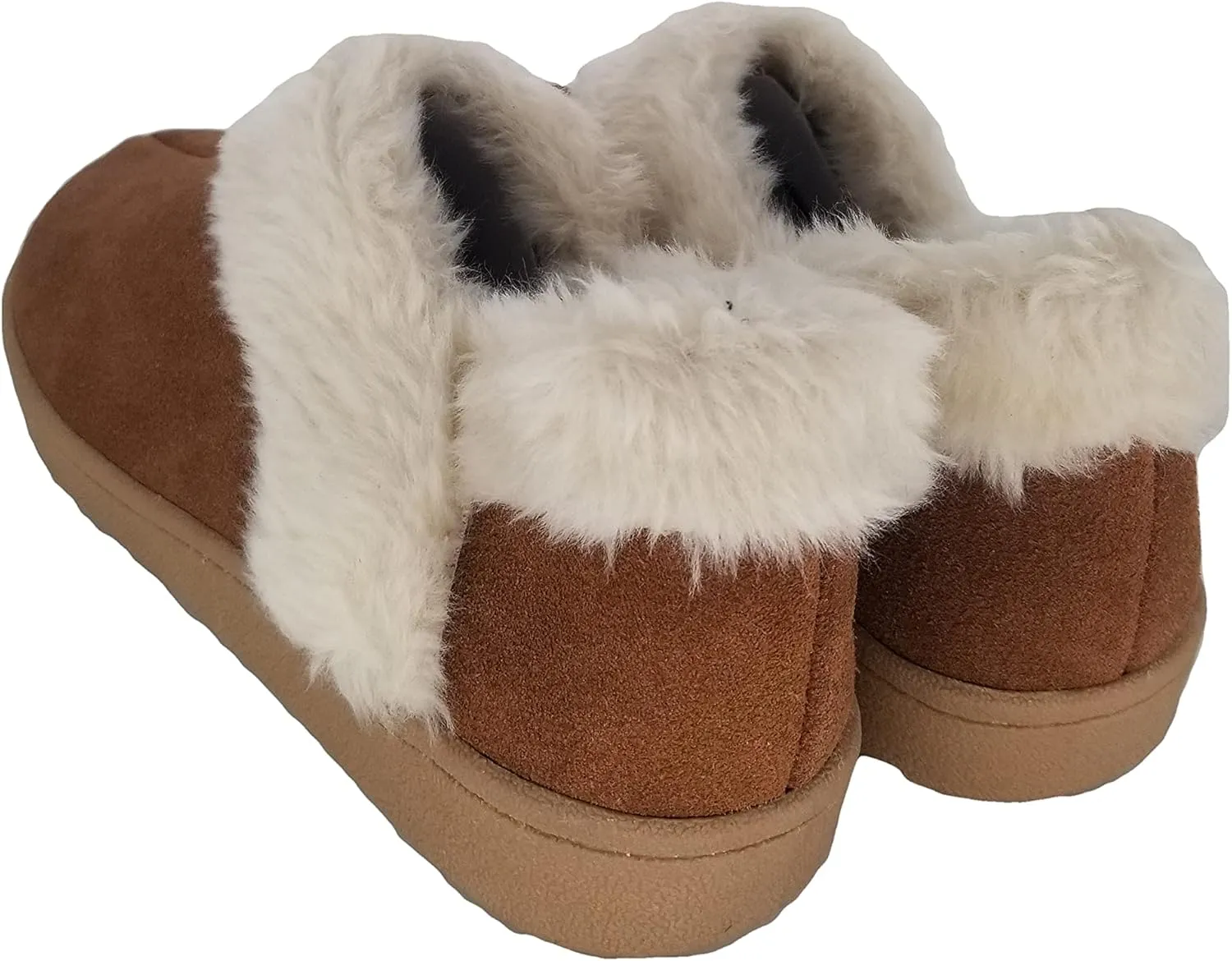 Clarks Womens Suede Leather Ankle Bootie Slipper JMH2034 - Plush Faux Fur Lined - Indoor Outdoor House Slippers For Women