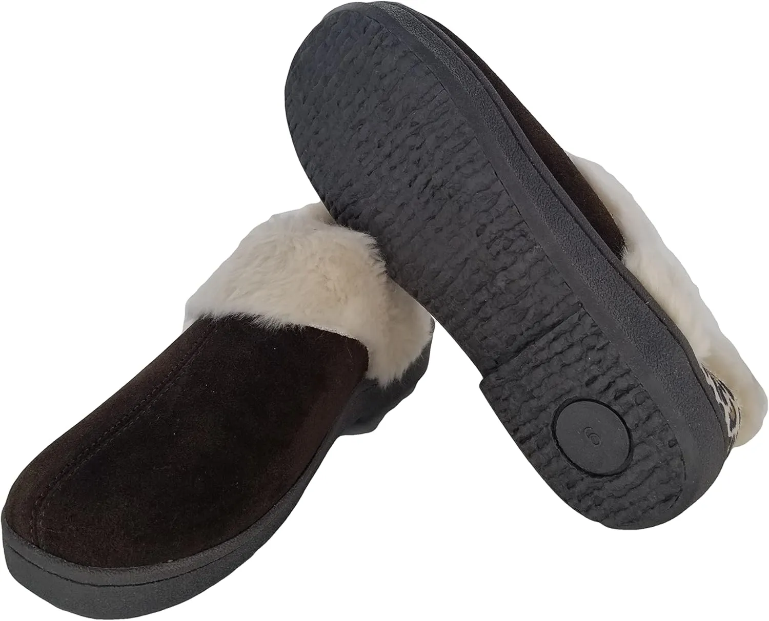 Clarks Womens Suede Leather Ankle Bootie Slipper JMH2034 - Plush Faux Fur Lined - Indoor Outdoor House Slippers For Women