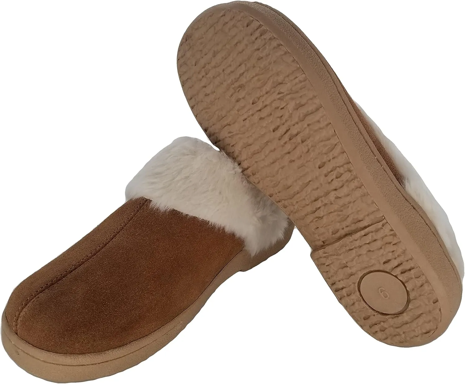 Clarks Womens Suede Leather Ankle Bootie Slipper JMH2034 - Plush Faux Fur Lined - Indoor Outdoor House Slippers For Women