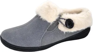 Clarks Womens Suede Leather Slipper with Gore and Bungee JMH2213 - Warm Plush Faux Fur Lining - Indoor Outdoor House Slippers For Women (6 M US, Pewter)