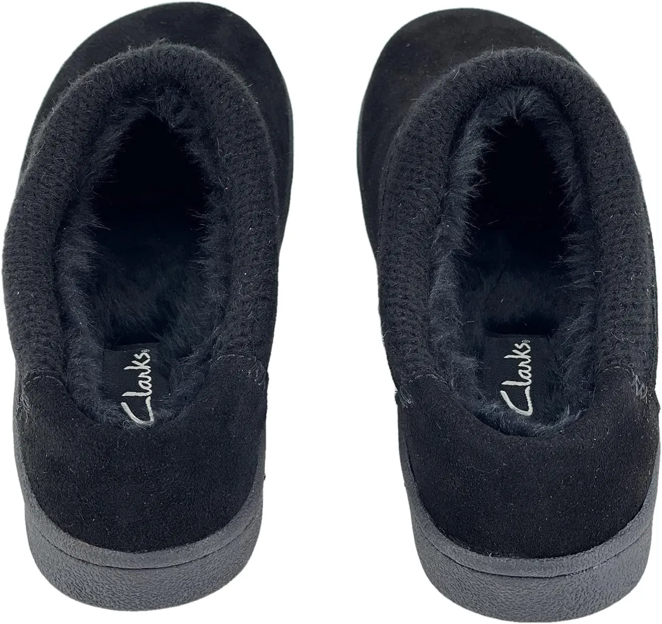 Clarks Womens Suede Slipper JMH2175 With Knit Collar - Soft Plush Faux Fur Lined - Indoor Outdoor House Slippers For Women