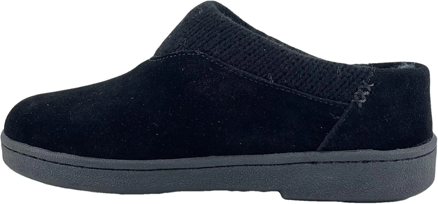 Clarks Womens Suede Slipper JMH2175 With Knit Collar - Soft Plush Faux Fur Lined - Indoor Outdoor House Slippers For Women
