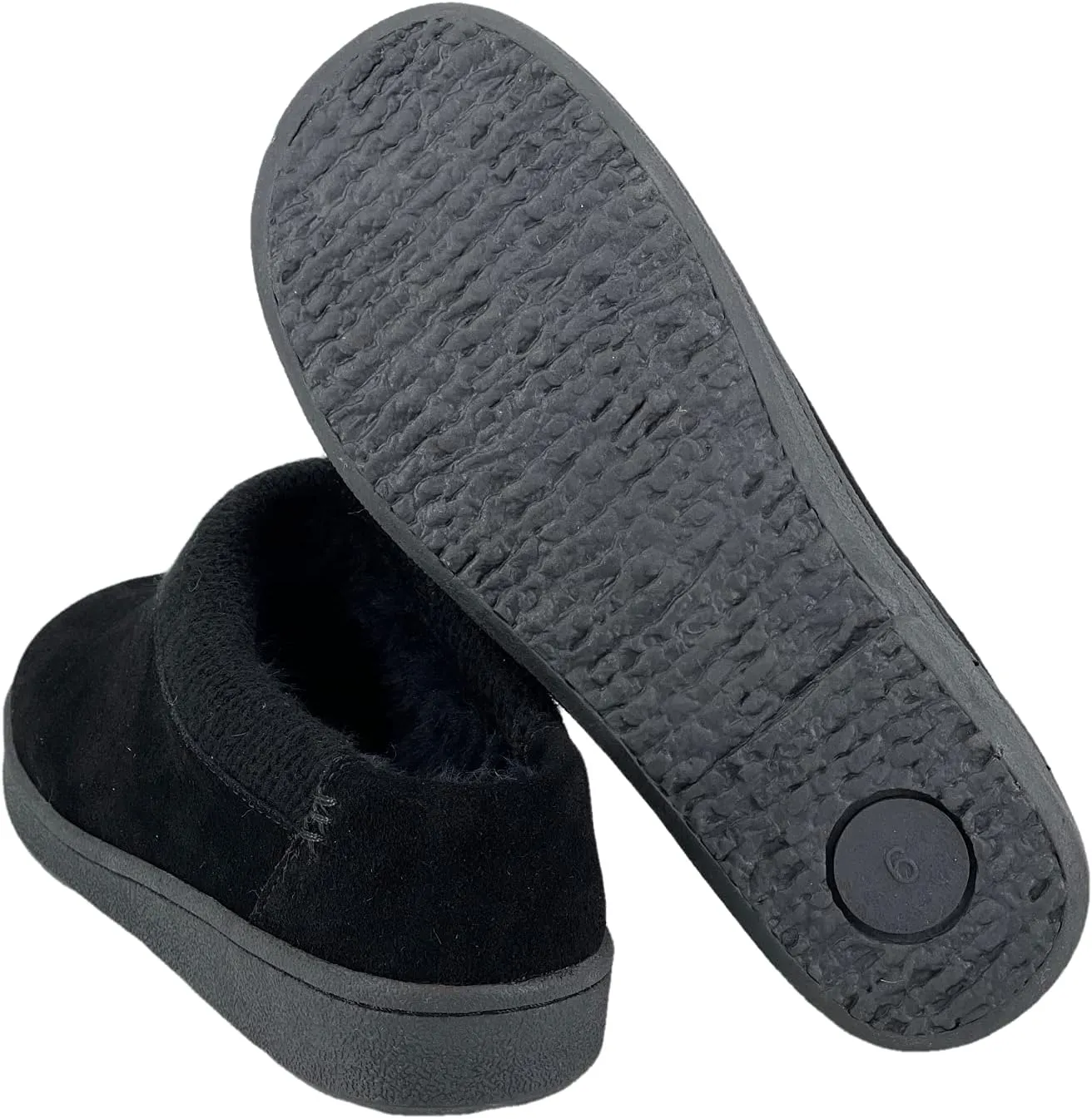 Clarks Womens Suede Slipper JMH2175 With Knit Collar - Soft Plush Faux Fur Lined - Indoor Outdoor House Slippers For Women