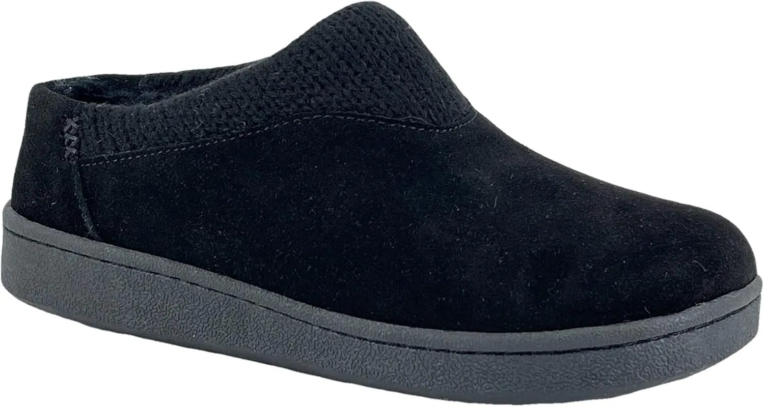Clarks Womens Suede Slipper JMH2175 With Knit Collar - Soft Plush Faux Fur Lined - Indoor Outdoor House Slippers For Women