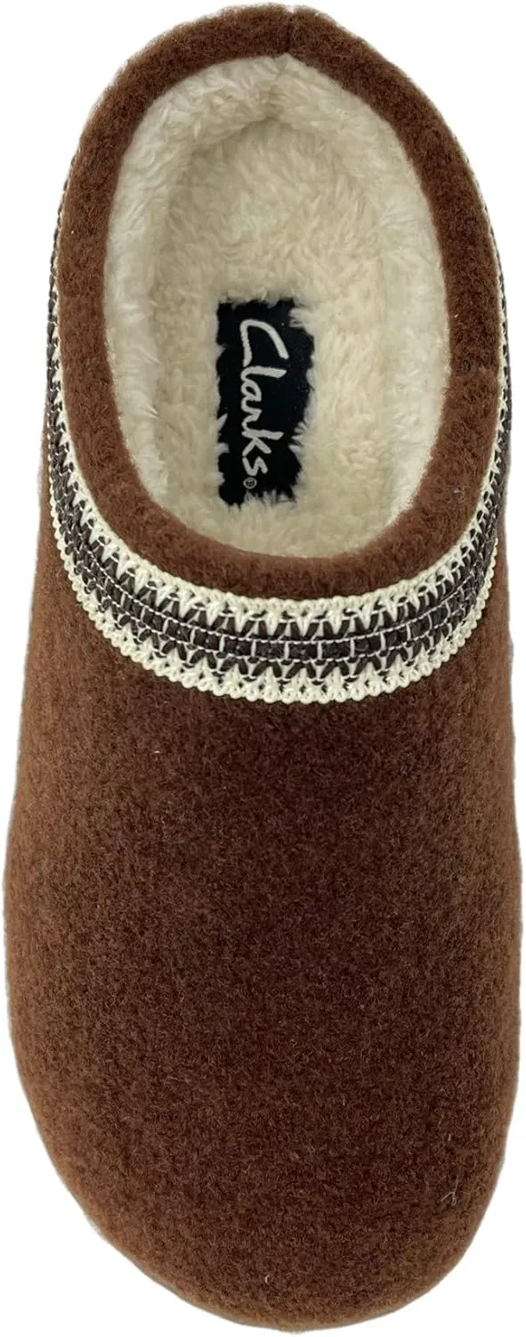 Clarks Womens Wool Felt Clog Slippers JMH1319T - Warm Cozy Plush Faux Fur Lined - Indoor Outdoor House Slipper for Women