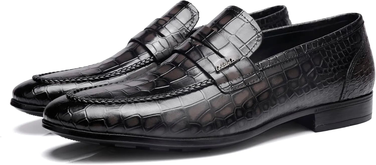 Classic Leather Dress Shoes for Mens, Fashion Crocodile Printed Casual Dress Shoe Loafer Slip On Shoes for Men