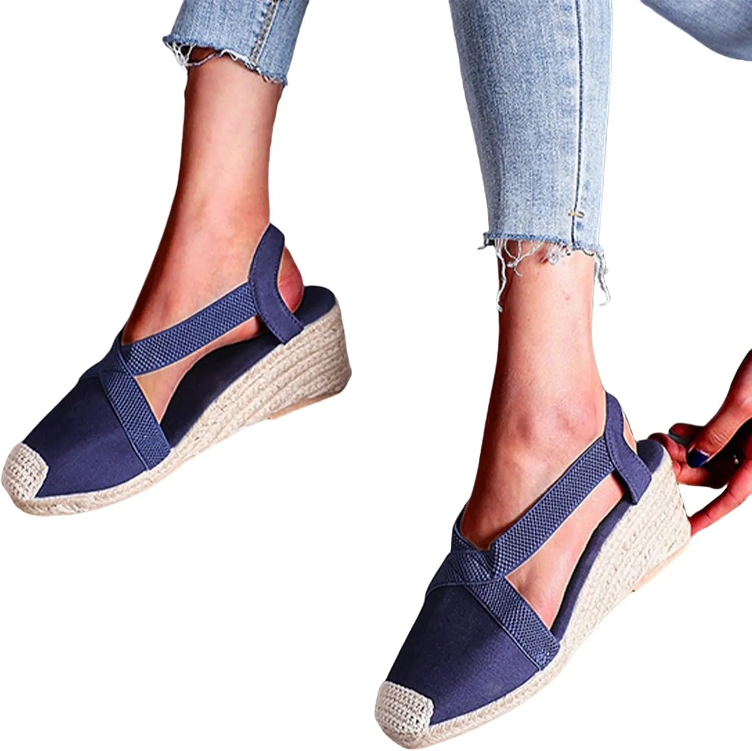 Closed Toe Sandals for Women Platform Espadrille Wedge Sandals Arch Support Orthotic Platform Mules with Ankle Strap Backless Walking Sneakers Casual Summer Dressy Sandal