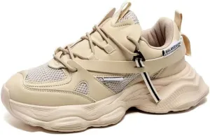 Couple Daddy Shoes Breathable Style of All Matching Thick Sole Single Shoes Trend Casual Shoes (Beige, Big Kid, Men, 9, Numeric, US Footwear Size System, Medium)