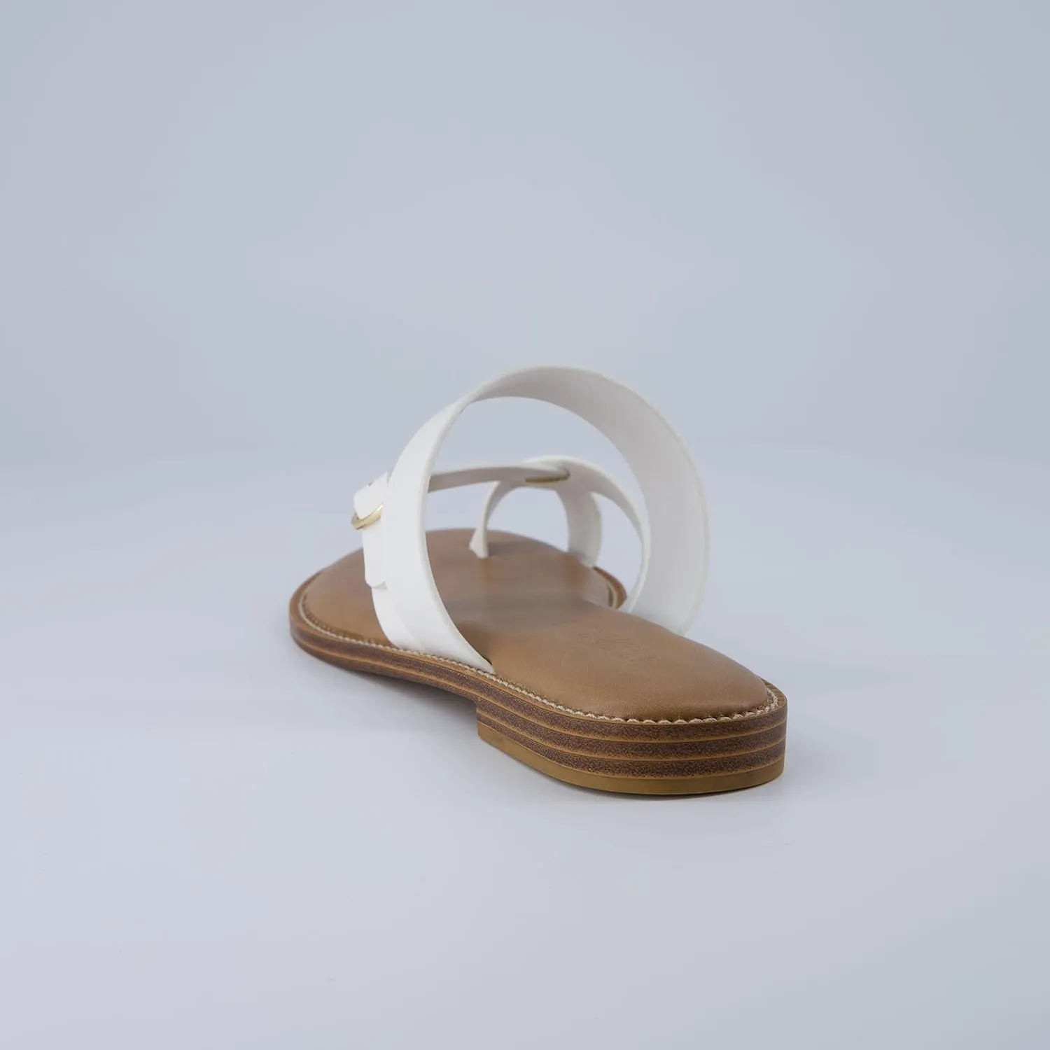 CUSHIONAIRE Laws Women’s Flat Sandal – Faux Leather Slip-On with Toe Loop, Adjustable Buckle & Cushioned Footbed