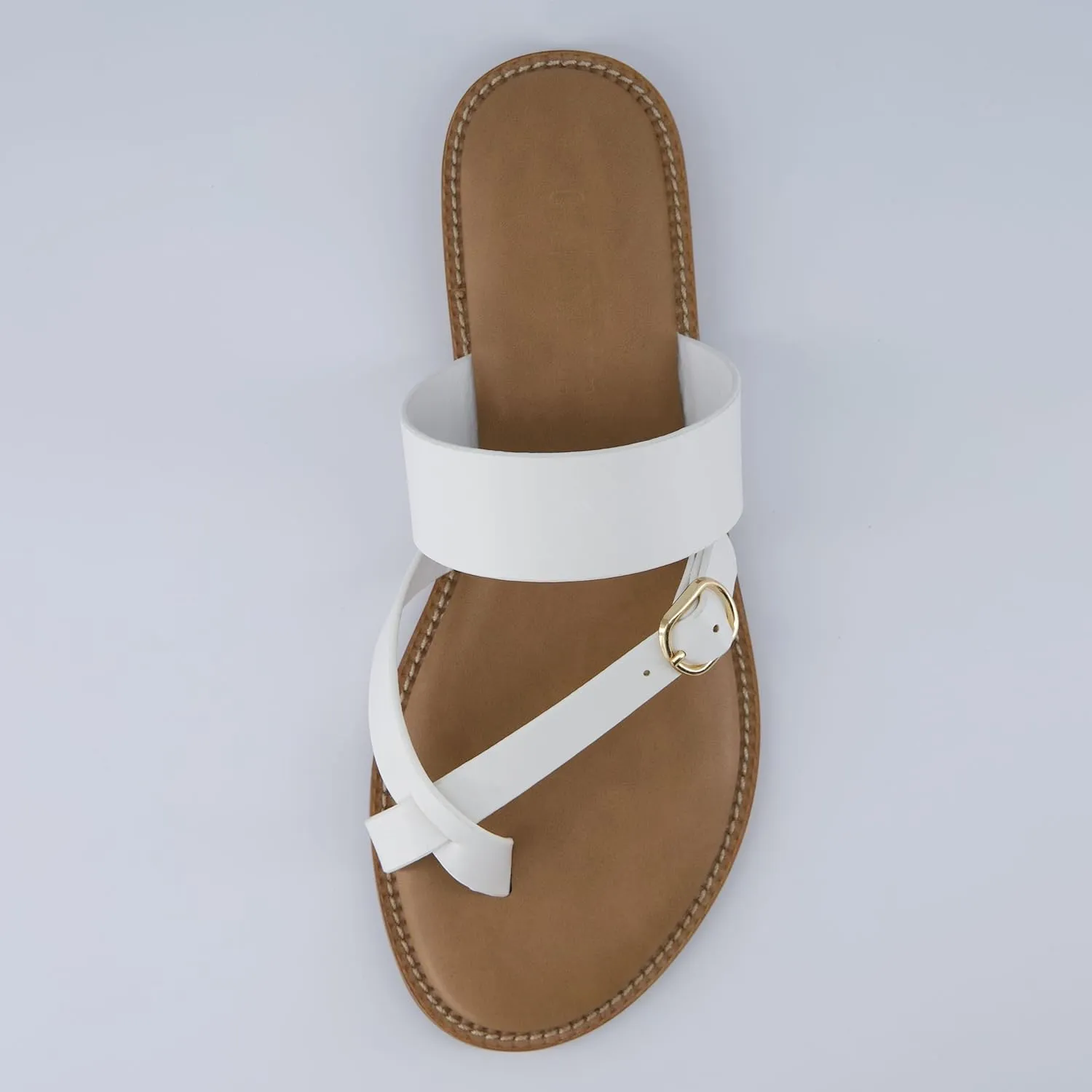 CUSHIONAIRE Laws Women’s Flat Sandal – Faux Leather Slip-On with Toe Loop, Adjustable Buckle & Cushioned Footbed
