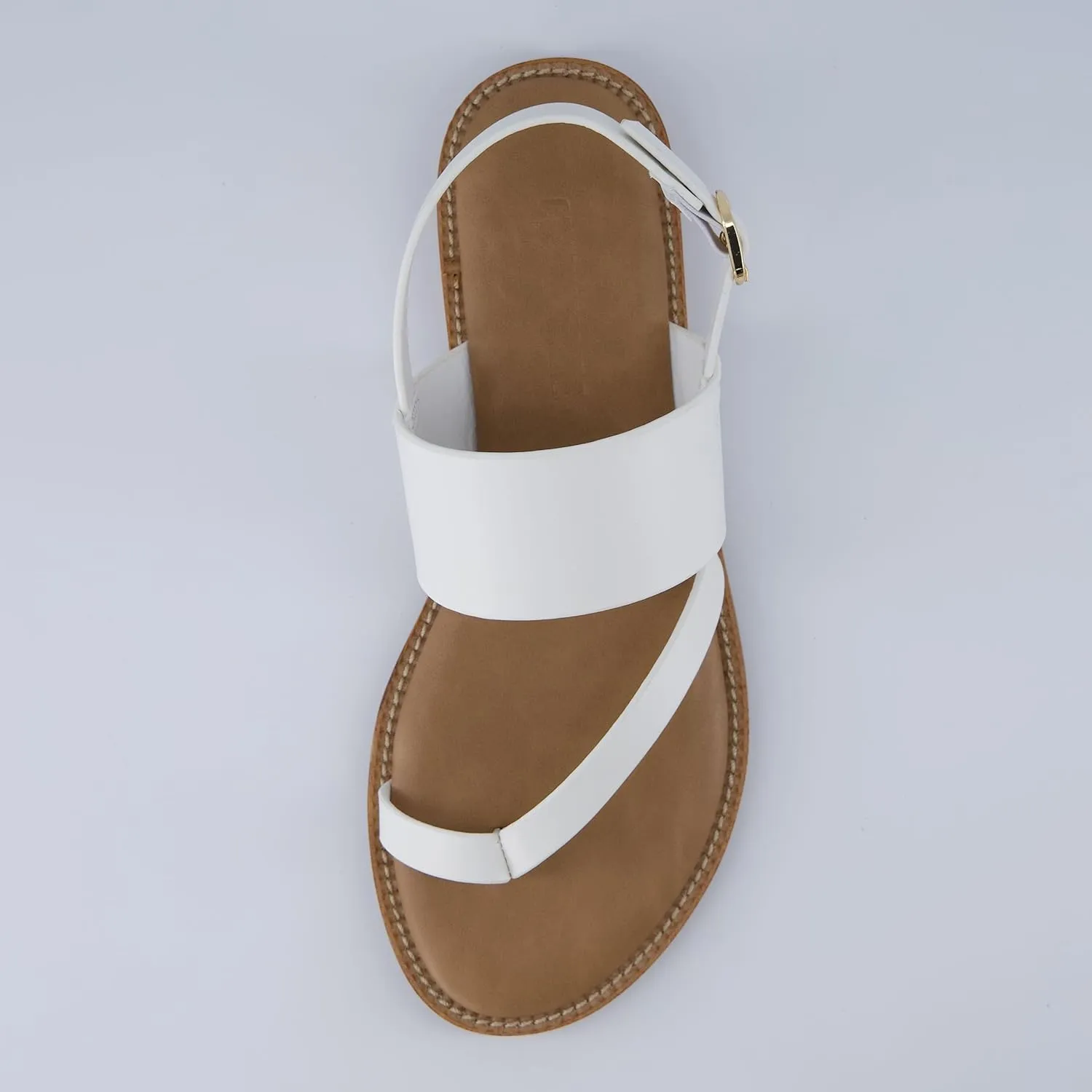 CUSHIONAIRE Leader Women’s Strappy Sandal – Premium Faux Leather Toe Loop Flat with Adjustable Ankle Strap & Cushioned Footbed