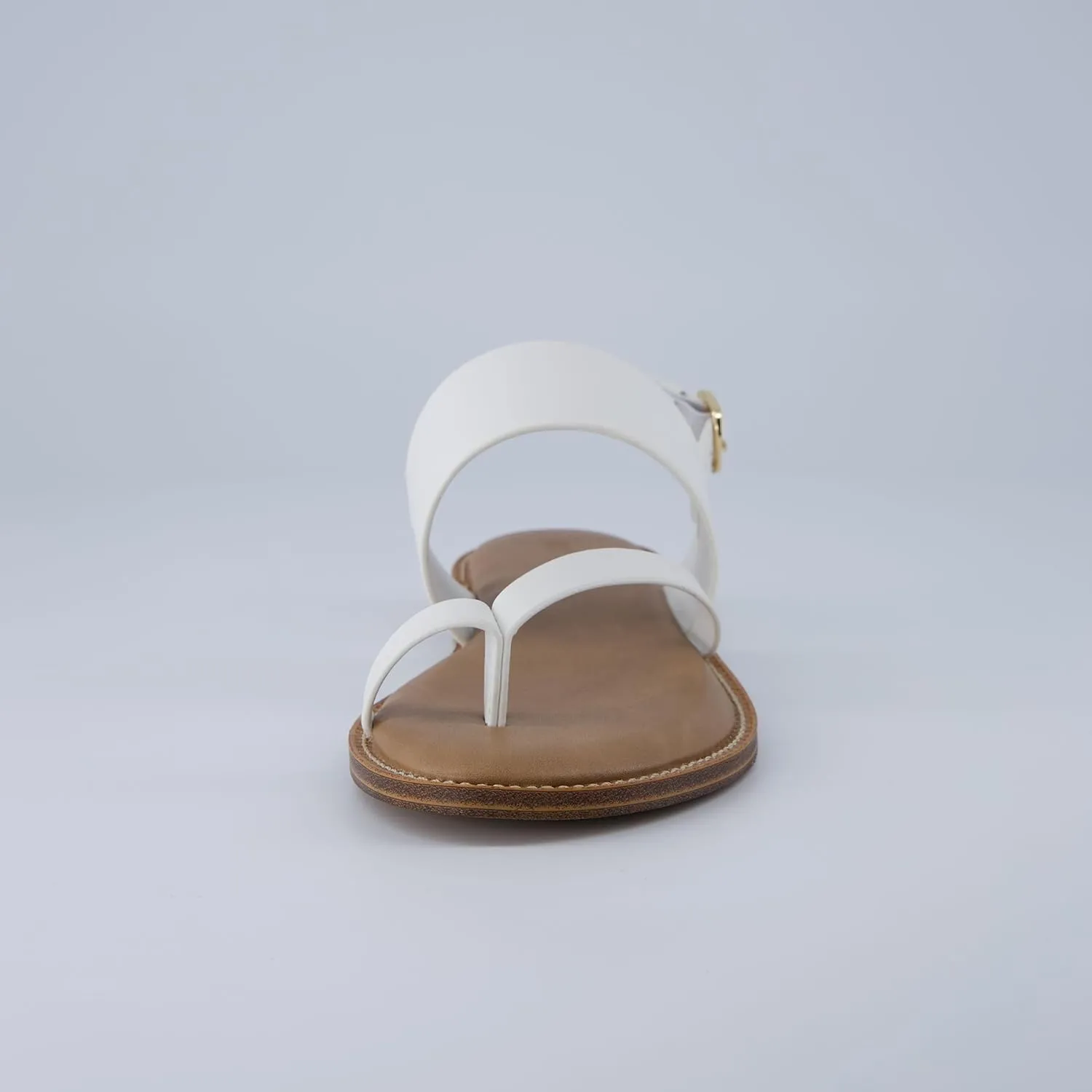 CUSHIONAIRE Leader Women’s Strappy Sandal – Premium Faux Leather Toe Loop Flat with Adjustable Ankle Strap & Cushioned Footbed