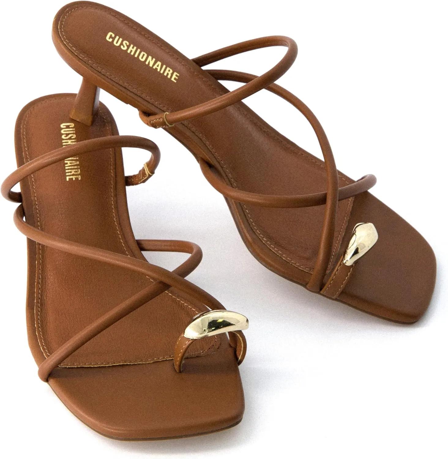 CUSHIONAIRE Maui Women’s Strappy Toe-Ring Slip On Kitten Heel – Vegan Leather Dress Sandal   Memory Foam