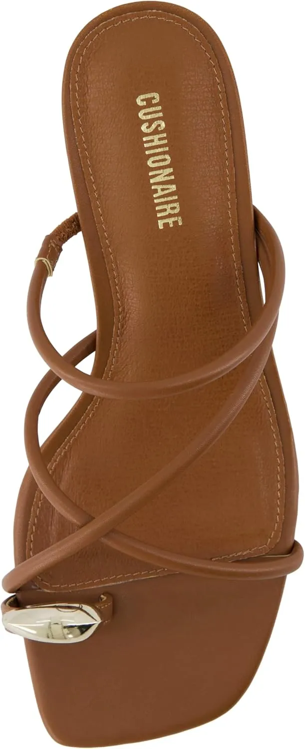 CUSHIONAIRE Maui Women’s Strappy Toe-Ring Slip On Kitten Heel – Vegan Leather Dress Sandal   Memory Foam