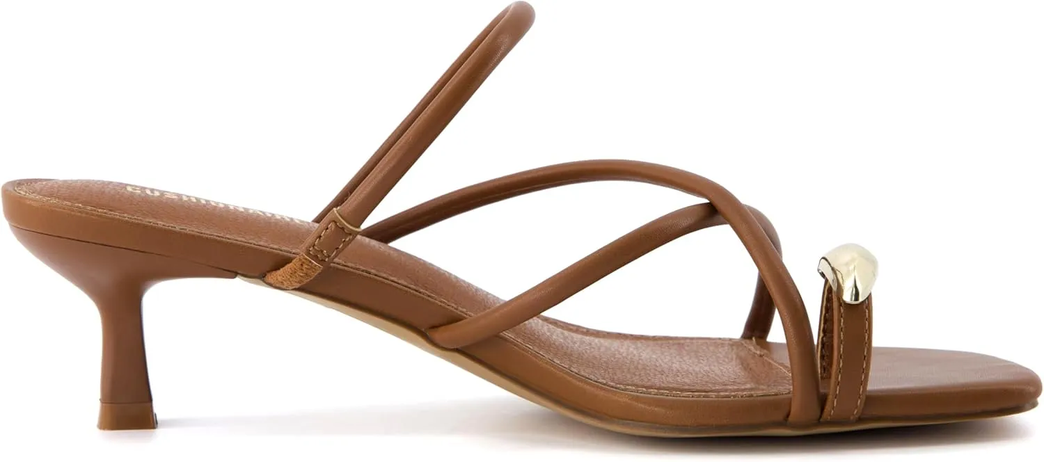 CUSHIONAIRE Maui Women’s Strappy Toe-Ring Slip On Kitten Heel – Vegan Leather Dress Sandal   Memory Foam