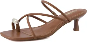 CUSHIONAIRE Maui Women’s Strappy Toe-Ring Slip On Kitten Heel – Vegan Leather Dress Sandal   Memory Foam