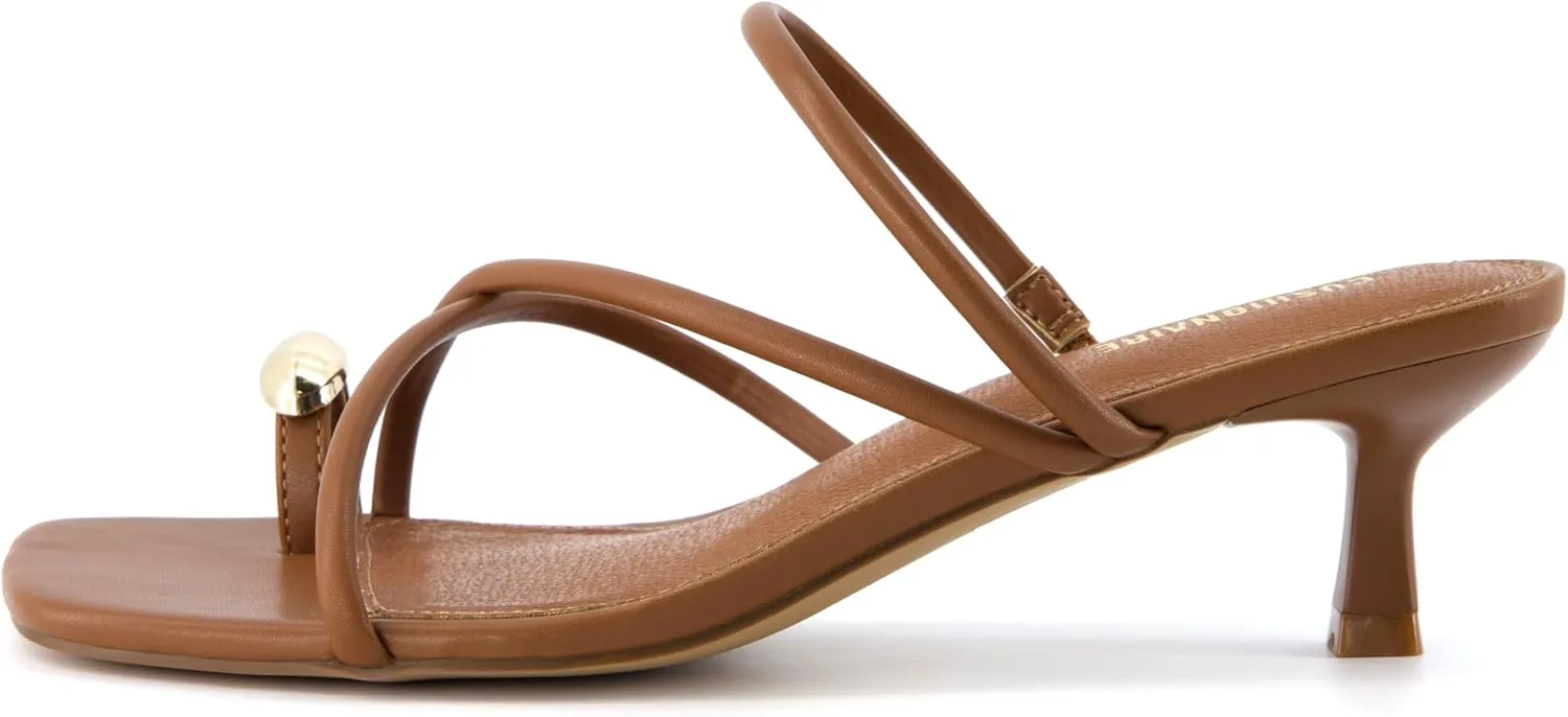 CUSHIONAIRE Maui Women’s Strappy Toe-Ring Slip On Kitten Heel – Vegan Leather Dress Sandal   Memory Foam