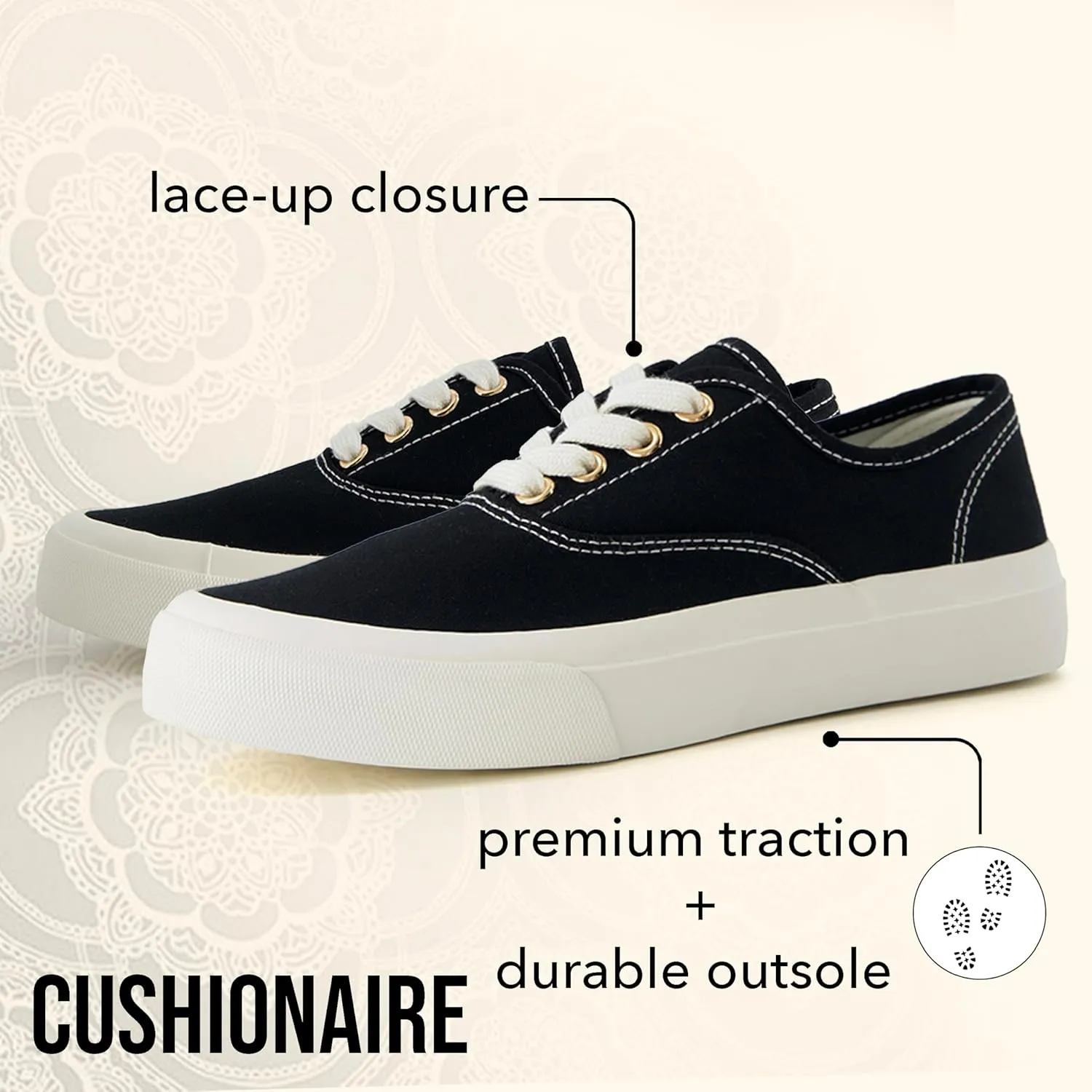 CUSHIONAIRE Women’s Freshman Canvas Lace-Up Sneaker with Memory Foam, Wide Widths Available | Casual Walking Shoes, Lightweight & Comfortable