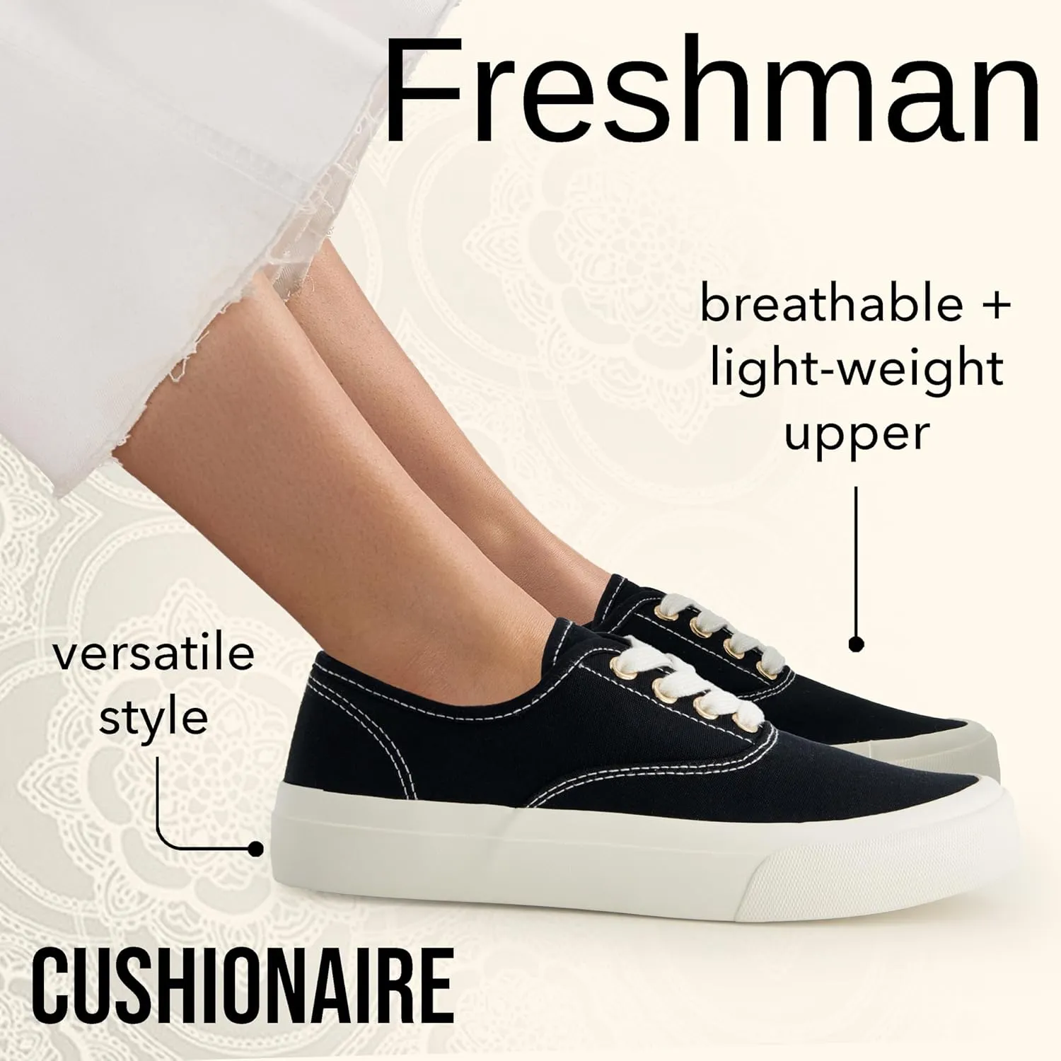 CUSHIONAIRE Women’s Freshman Canvas Lace-Up Sneaker with Memory Foam, Wide Widths Available | Casual Walking Shoes, Lightweight & Comfortable
