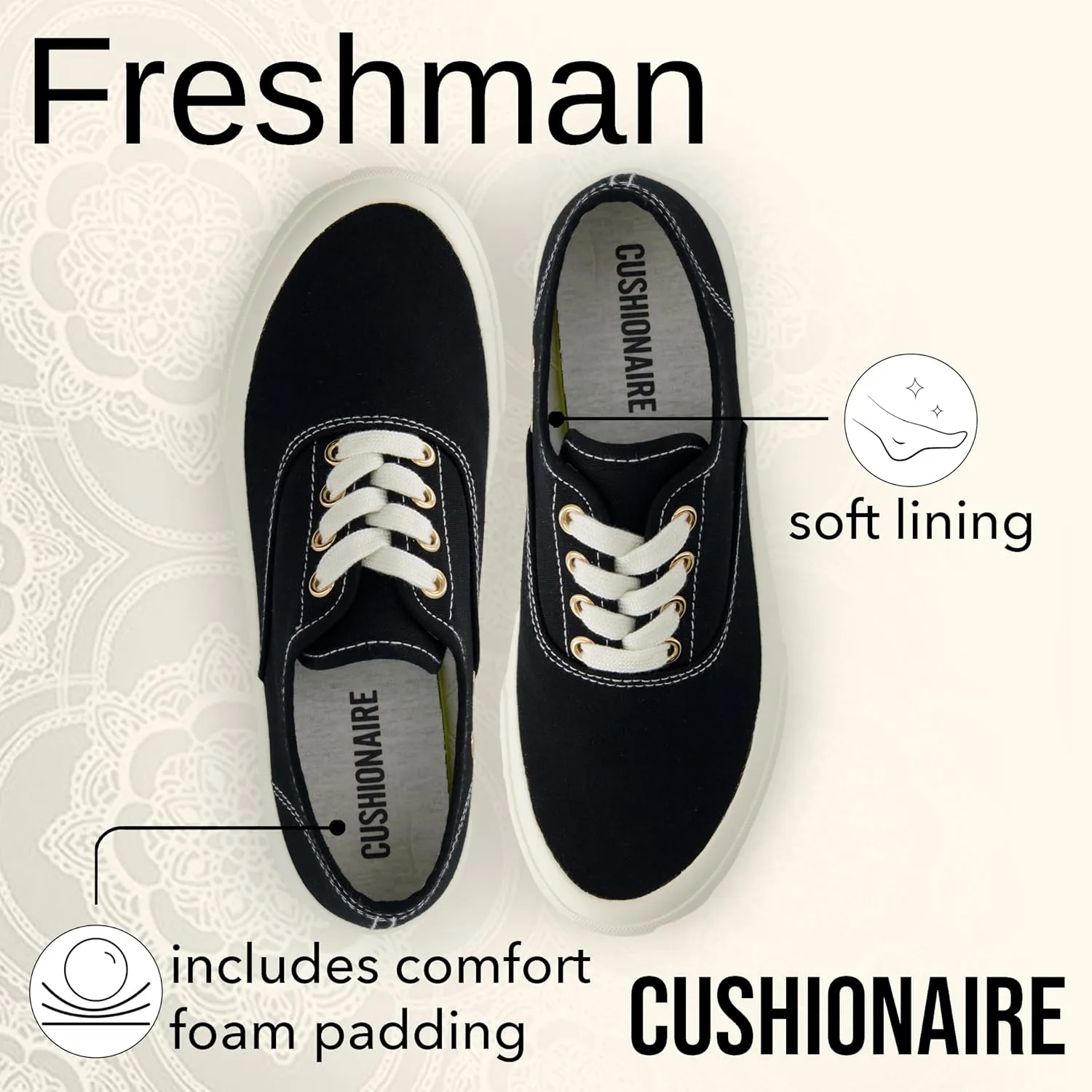 CUSHIONAIRE Women’s Freshman Canvas Lace-Up Sneaker with Memory Foam, Wide Widths Available | Casual Walking Shoes, Lightweight & Comfortable