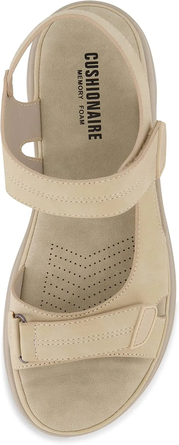CUSHIONAIRE Women's Magee comfort footbed outdoor sandal with adjustable strap and  Memory Foam, Wide Widths Available