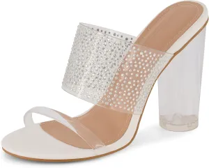 CUSHIONAIRE Women's Nori rhinestone lucite Heel Sandal  Memory Foam