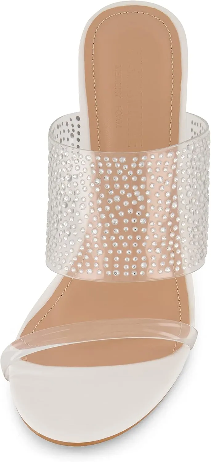 CUSHIONAIRE Women's Nori rhinestone lucite Heel Sandal  Memory Foam