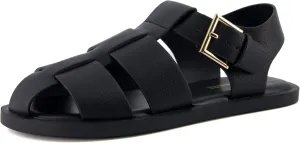 CUSHIONAIRE Women's Plaza Fisherman Sandal – Soft Vegan Leather, Adjustable Buckle Strap, Memory Foam, Wide Widths Available