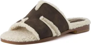 CUSHIONAIRE Women's Voyage Fur Faux Shearling lined slide sandal  Memory Foam, Wide Widths Available