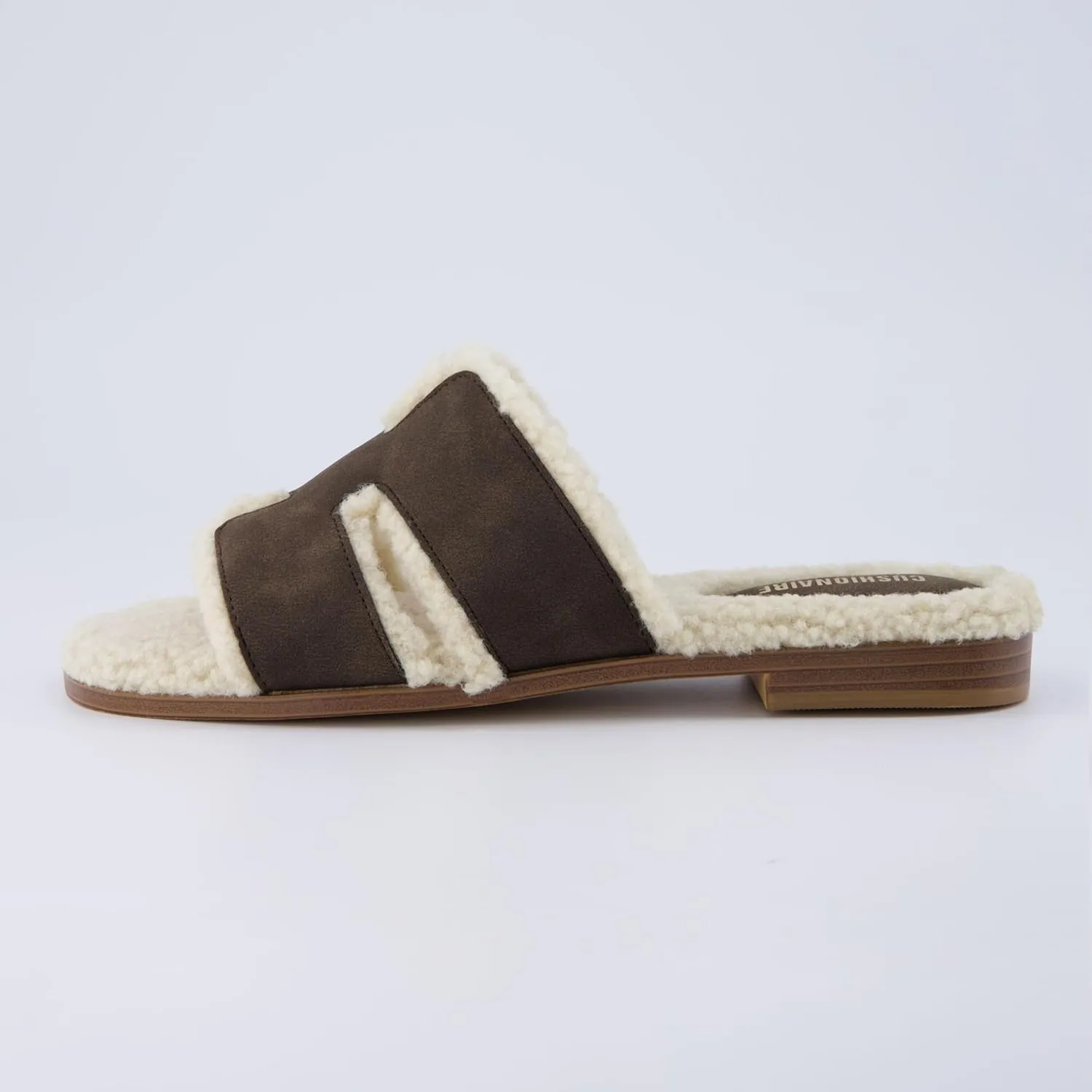 CUSHIONAIRE Women's Voyage Fur Faux Shearling lined slide sandal  Memory Foam, Wide Widths Available