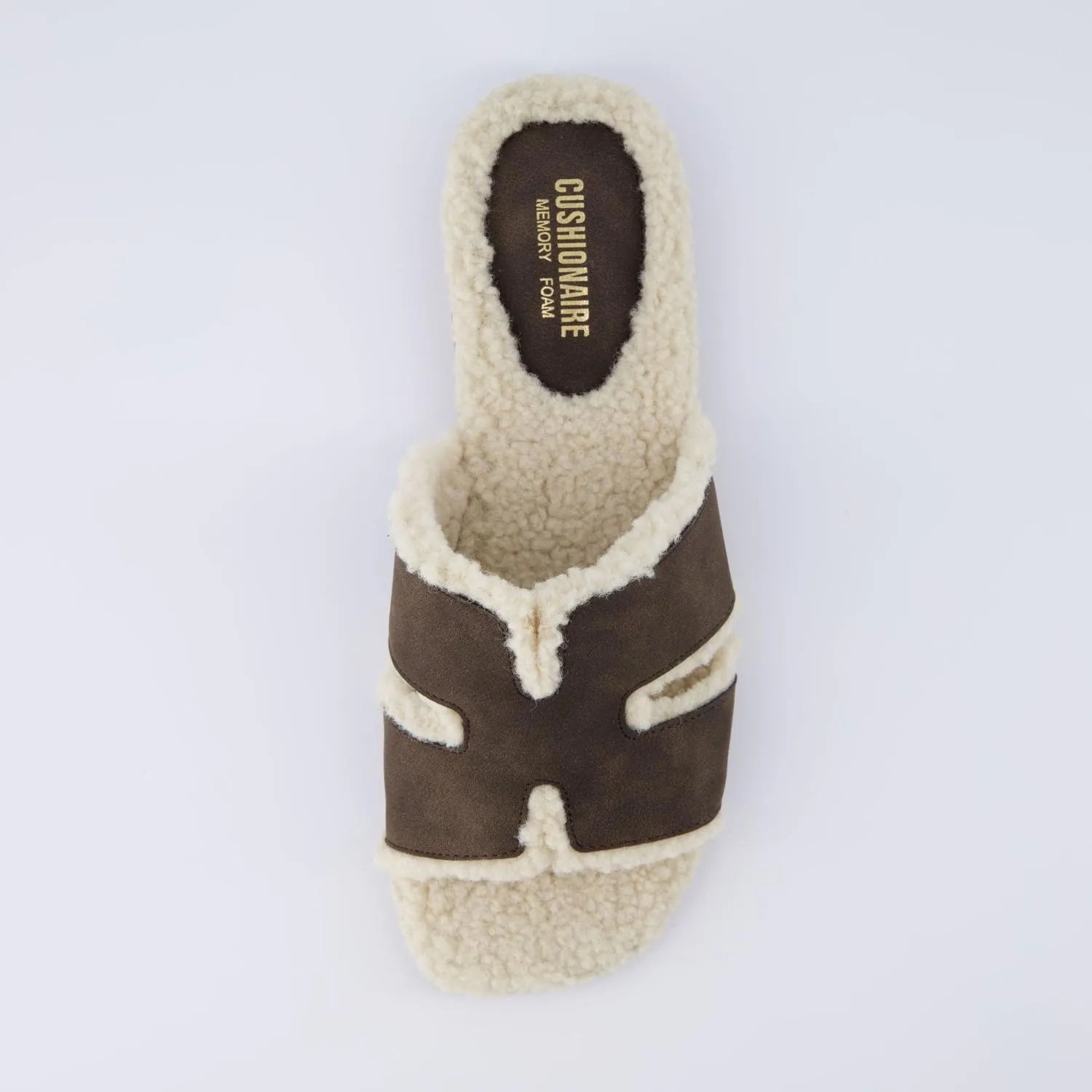 CUSHIONAIRE Women's Voyage Fur Faux Shearling lined slide sandal  Memory Foam, Wide Widths Available