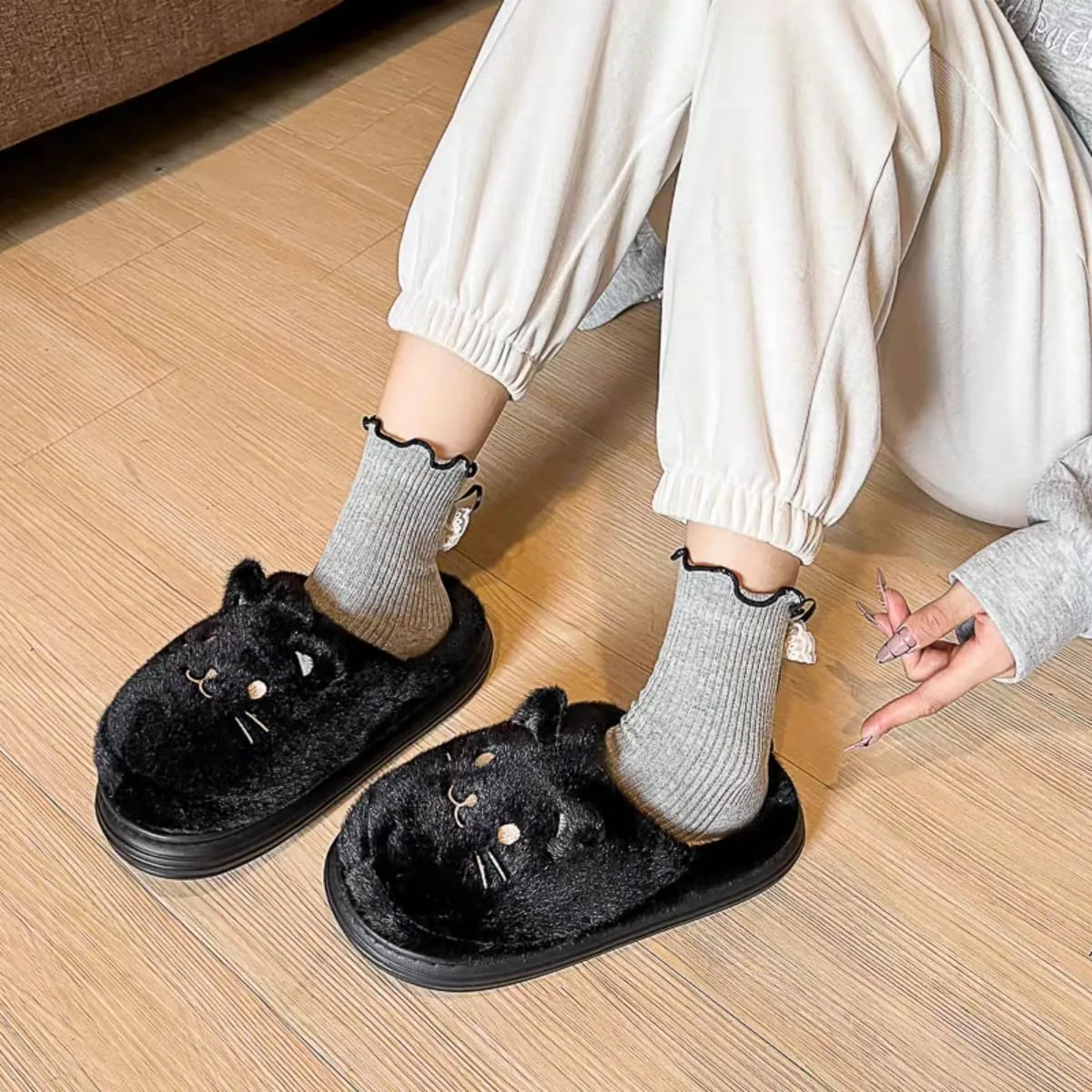 Cute Cat Slippers - Kawaii Animal Fluffy, Plush Warm Cozy House Slippers for Women and Men