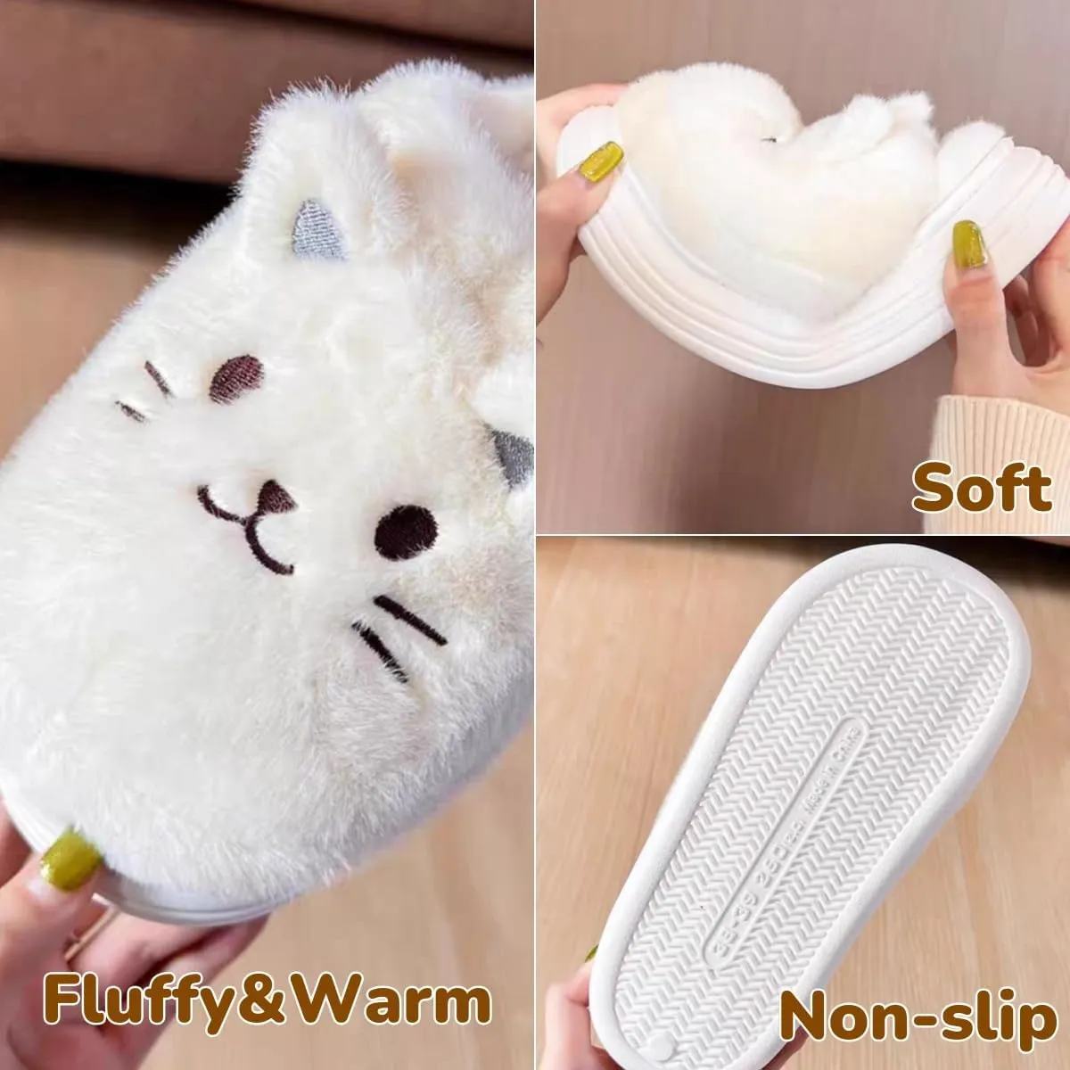 Cute Cat Slippers - Kawaii Animal Fluffy, Plush Warm Cozy House Slippers for Women and Men