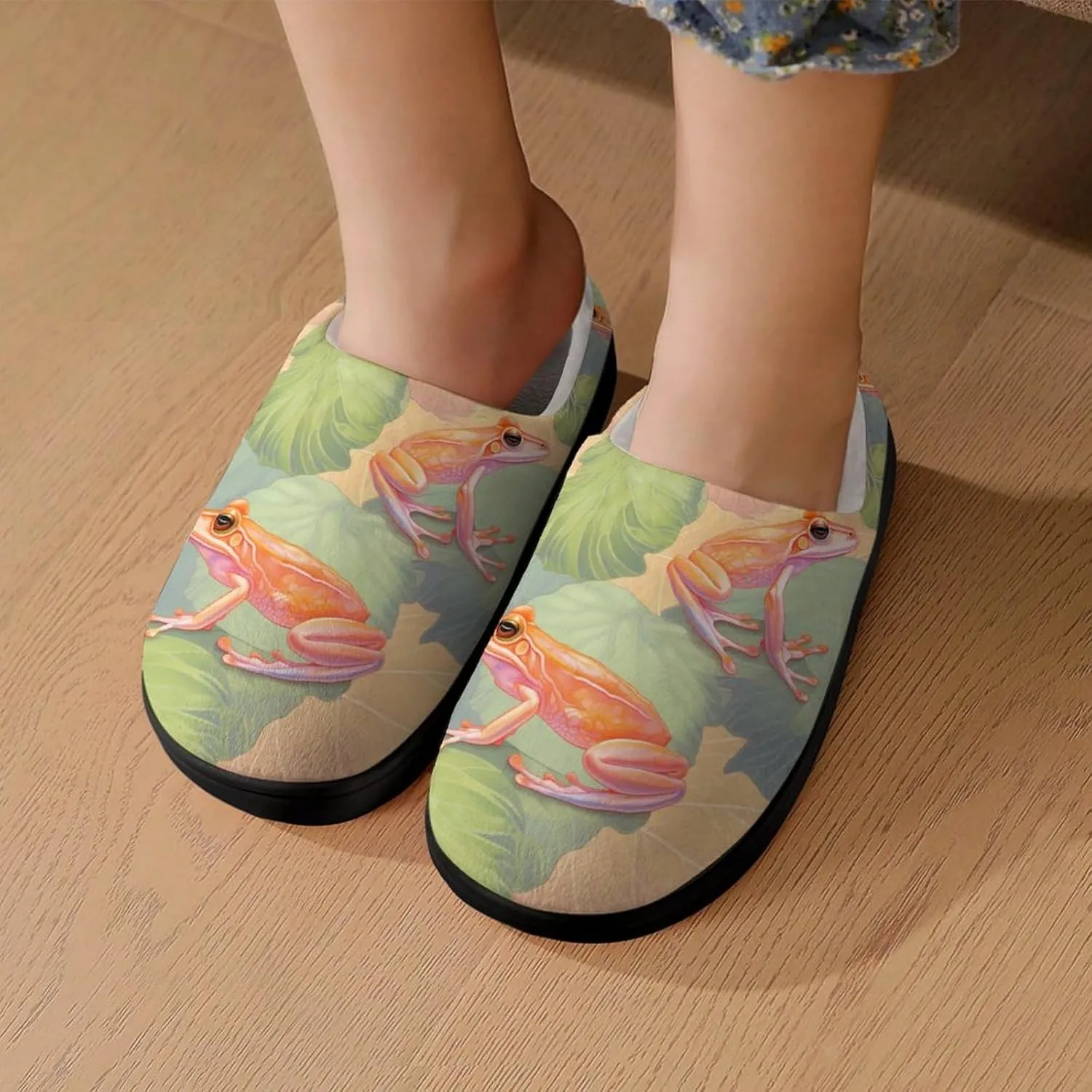 Cute Frog Kids Slippers for Girls Boys Winter Warm Plush Slip On House Slippers for Indoor Outdoor