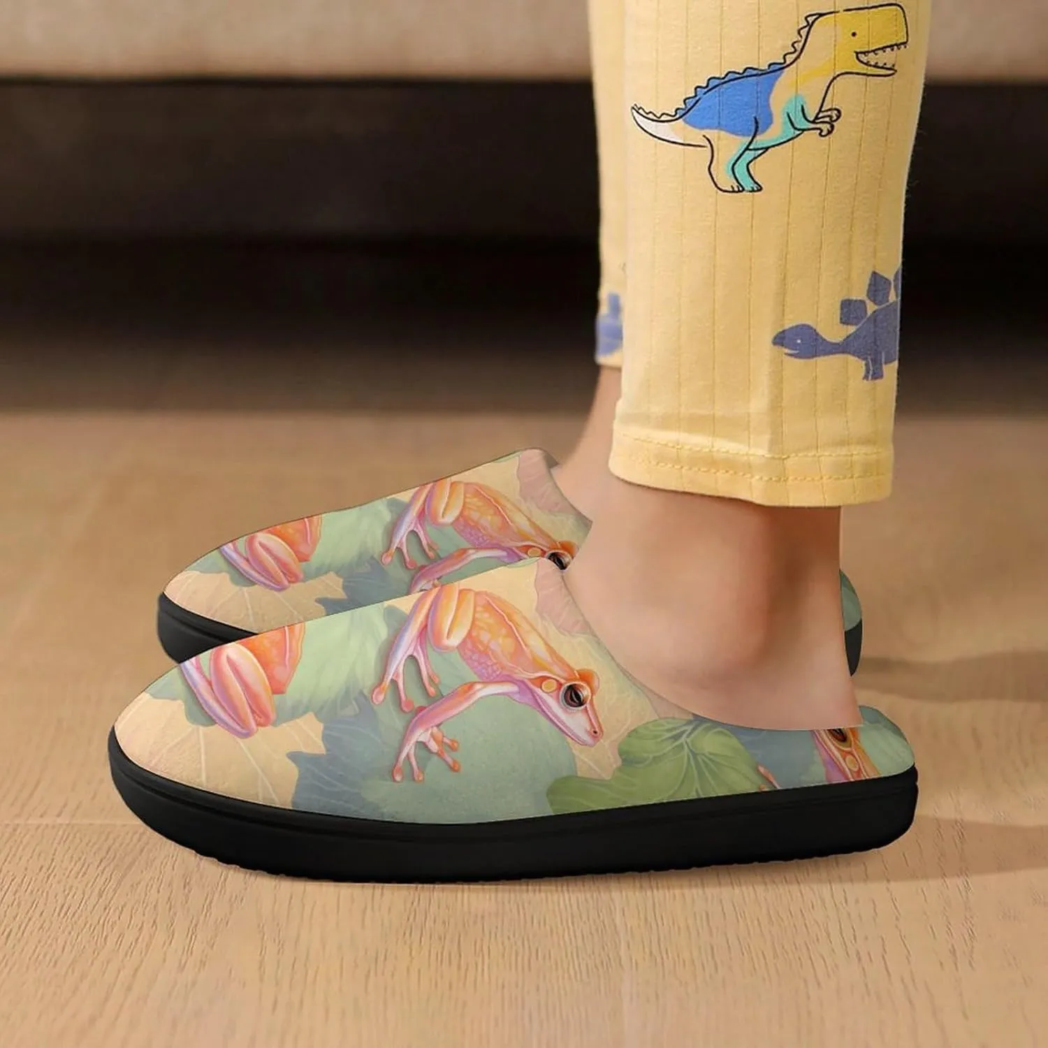 Cute Frog Kids Slippers for Girls Boys Winter Warm Plush Slip On House Slippers for Indoor Outdoor