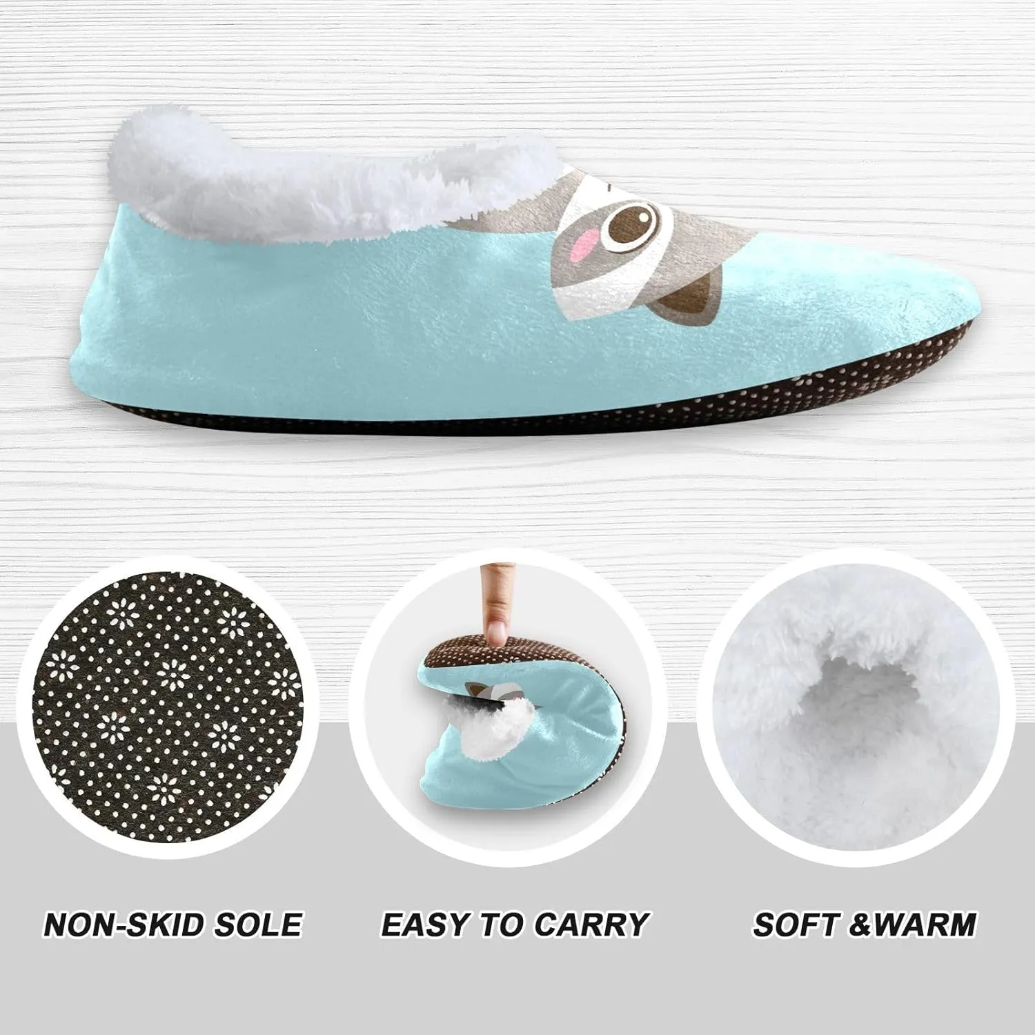 Cute Happy Raccoon Boy Indoor House Slippers Spa Winter Slipper Home Slippers Soft Memory Foam Slipper Non Slip for Travel Hotel Bedroom Shoes M