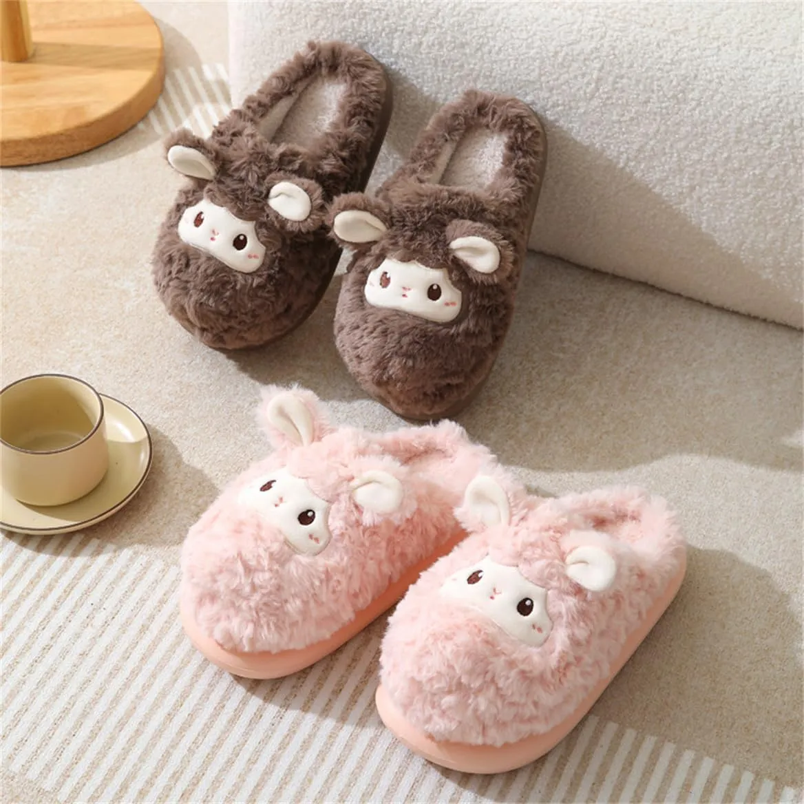 Cute Sheep Slipper Men's and Women's Cotton Slippers Animal Slippers Soft Home Slippers Adult Warm Slippers…