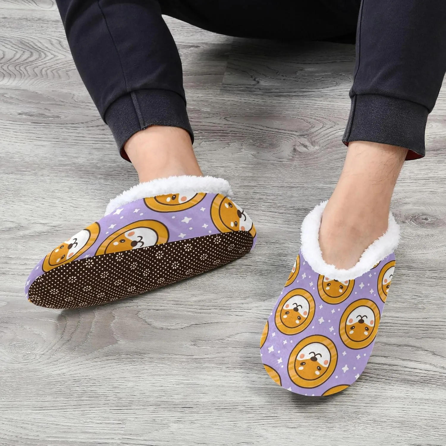 Cute Shiba Inu Dog Pup Indoor House Slippers Spa Winter Slipper Home Slippers Soft Memory Foam Slipper Non Slip for Travel Hotel Bedroom Shoes M