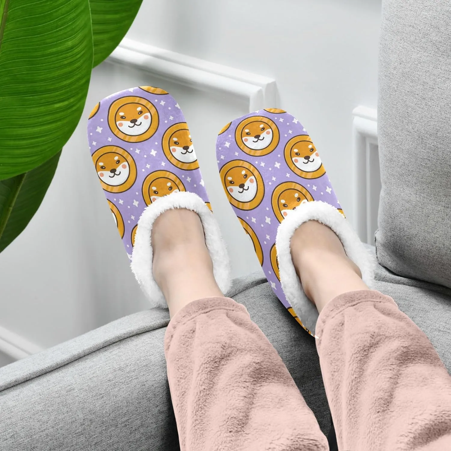 Cute Shiba Inu Dog Pup Indoor House Slippers Spa Winter Slipper Home Slippers Soft Memory Foam Slipper Non Slip for Travel Hotel Bedroom Shoes M
