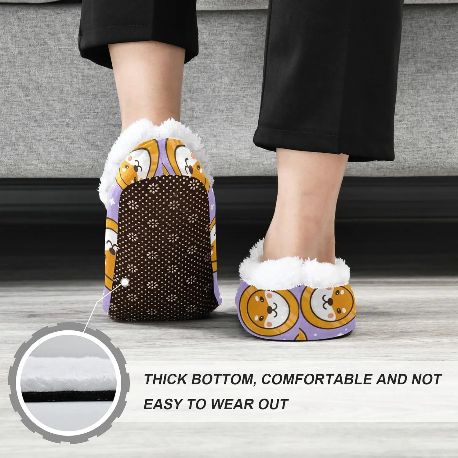 Cute Shiba Inu Dog Pup Indoor House Slippers Spa Winter Slipper Home Slippers Soft Memory Foam Slipper Non Slip for Travel Hotel Bedroom Shoes M