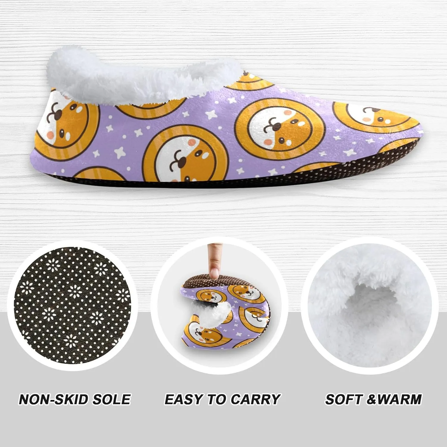 Cute Shiba Inu Dog Pup Indoor House Slippers Spa Winter Slipper Home Slippers Soft Memory Foam Slipper Non Slip for Travel Hotel Bedroom Shoes M