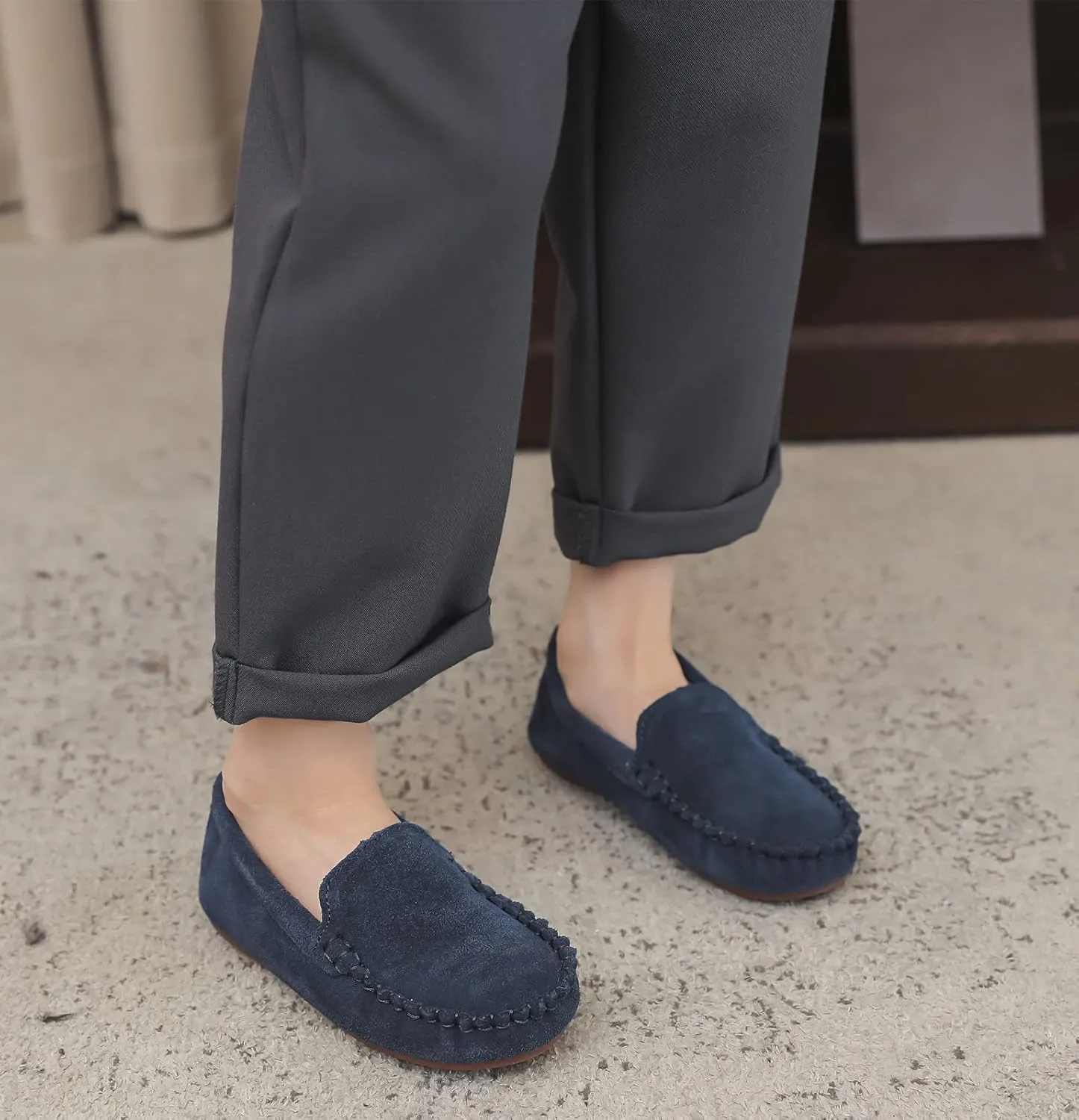 DADAWEN Toddler Little Kid Boys Girls Soft Suede Leather Slip On Flat Boat Dress Shoes Wedding Church Oxford Shoes Loafers